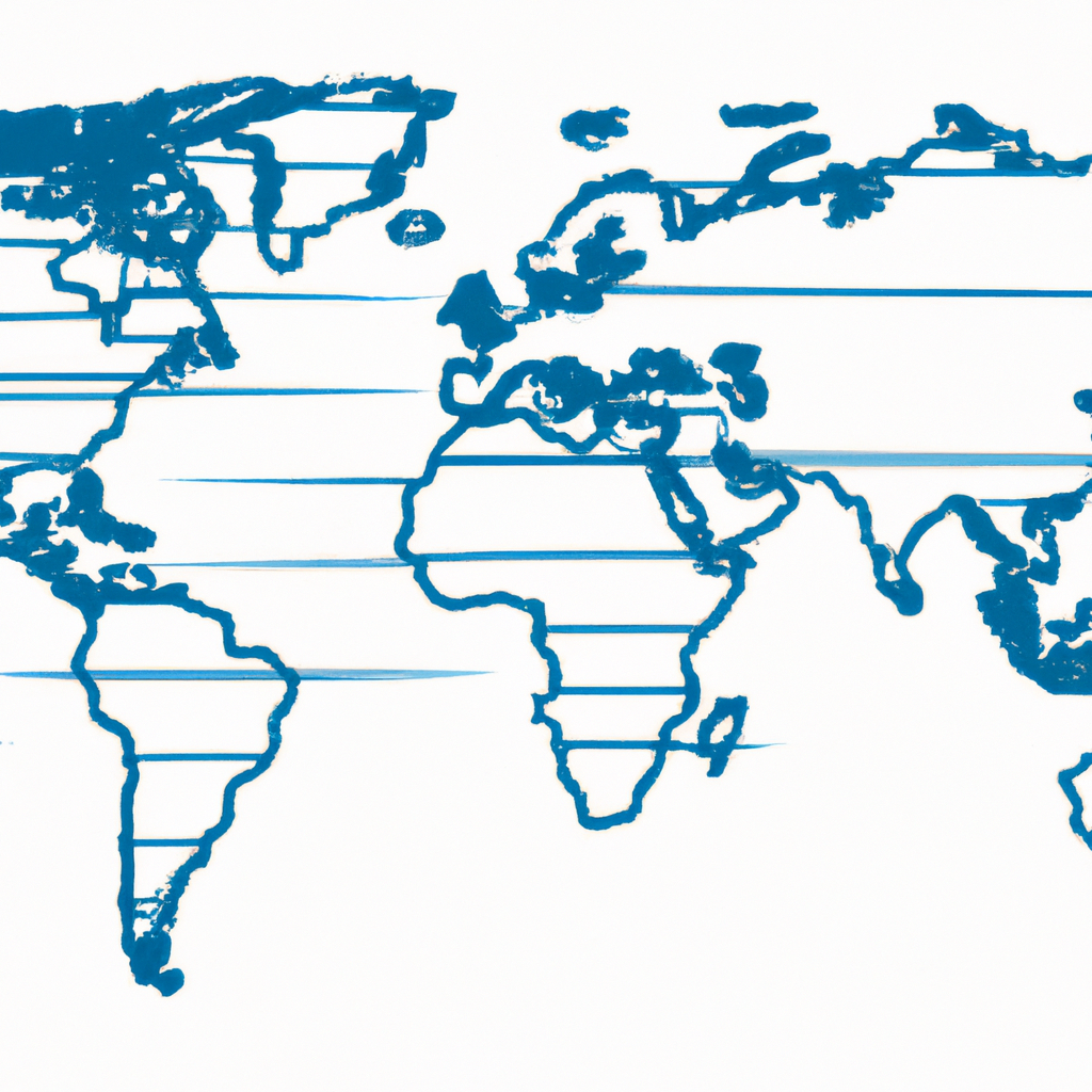 Clean line-art world map with highlighted time zones in blue